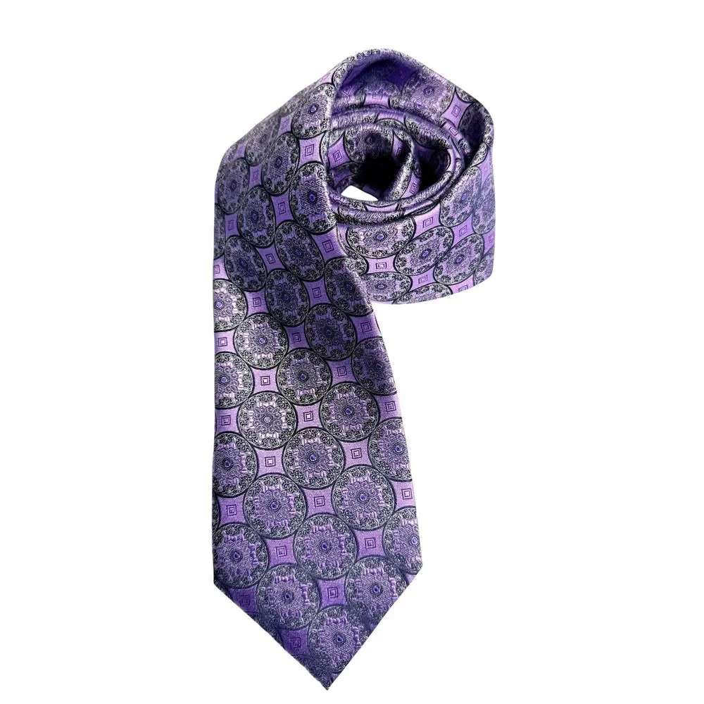 Ermenegildo Zegna Silk Tie Purple Medallion Geometric Italian Luxury Designer - Picture 1 of 9